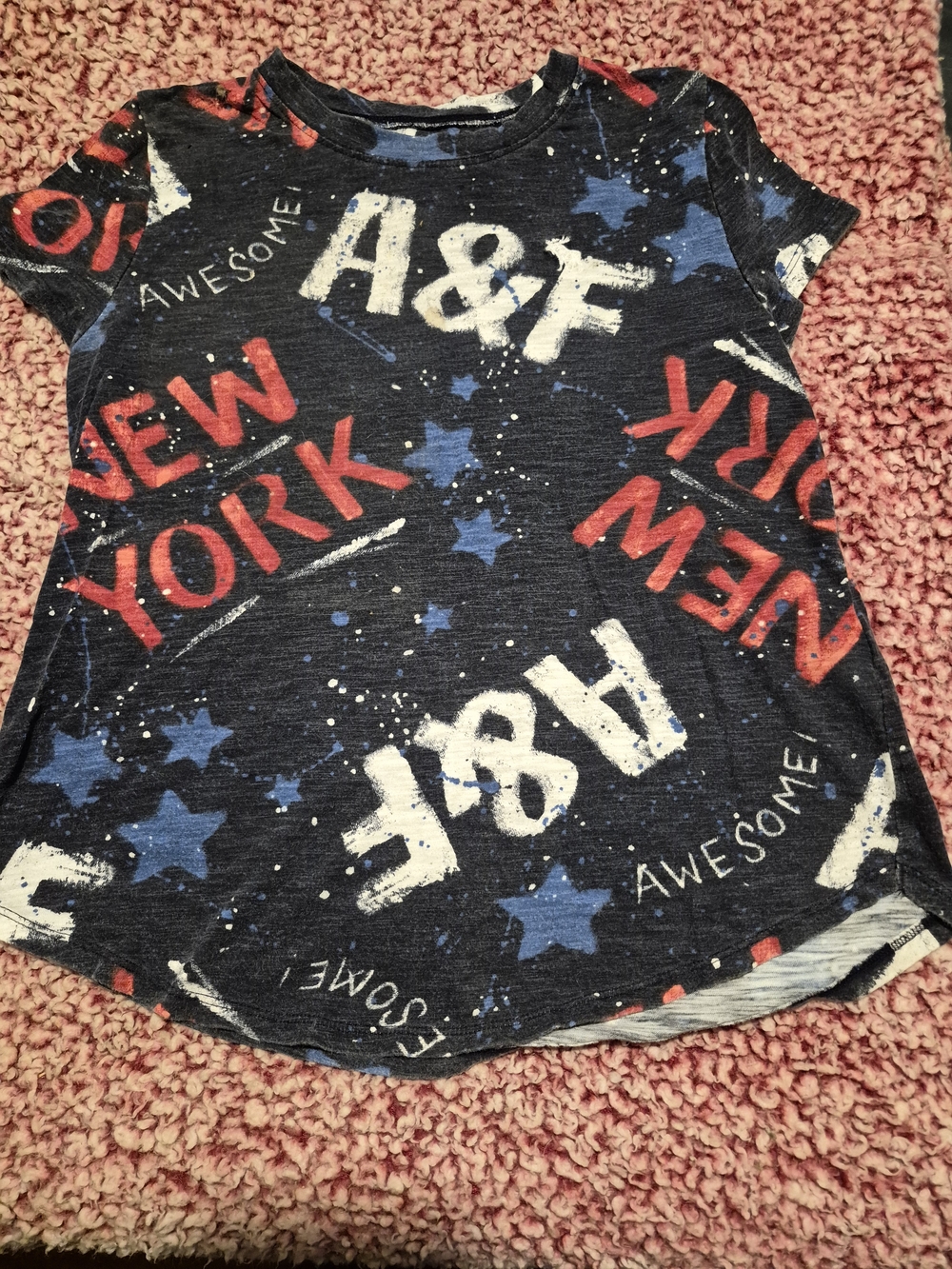 Abercrombie & Fitch Navy Graphic Kids Tee with Red & White Accents